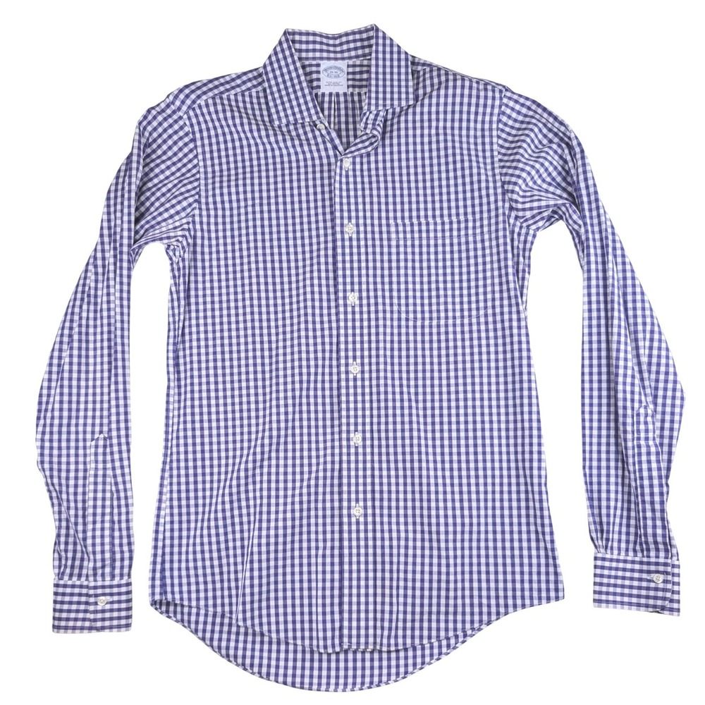 Brooks Brothers Extra Slim Fit Gingham Dress Shirt Purple White 15-35 Cotton